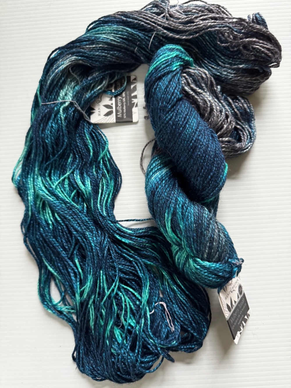 Two Skeins Fleece Artist Mulberry Tussah Yarn - Blues